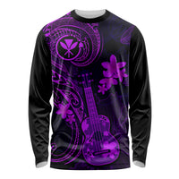 Hawaii Long Sleeve Shirt Ukulele Mix Polynesian Plumeria Purple Version - Wonder Print Shop