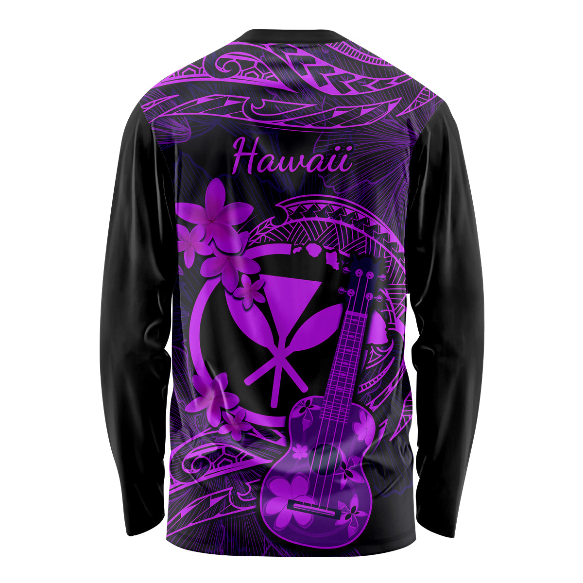 Hawaii Long Sleeve Shirt Ukulele Mix Polynesian Plumeria Purple Version - Wonder Print Shop
