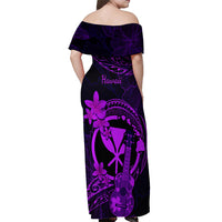 Hawaii Off Shoulder Maxi Dress Ukulele Mix Polynesian Plumeria Purple Version - Wonder Print Shop