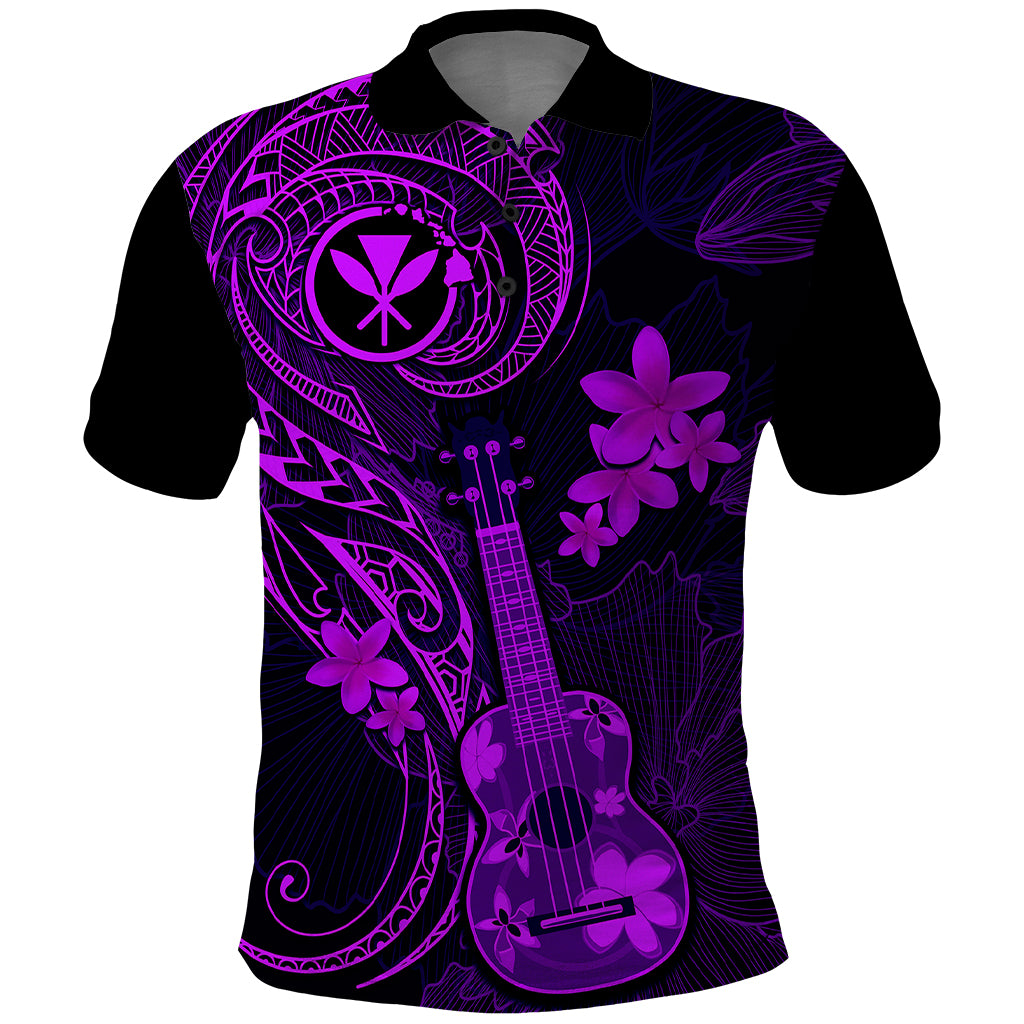 Hawaii Polo Shirt Ukulele Mix Polynesian Plumeria Purple Version - Wonder Print Shop