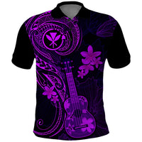 Hawaii Polo Shirt Ukulele Mix Polynesian Plumeria Purple Version - Wonder Print Shop