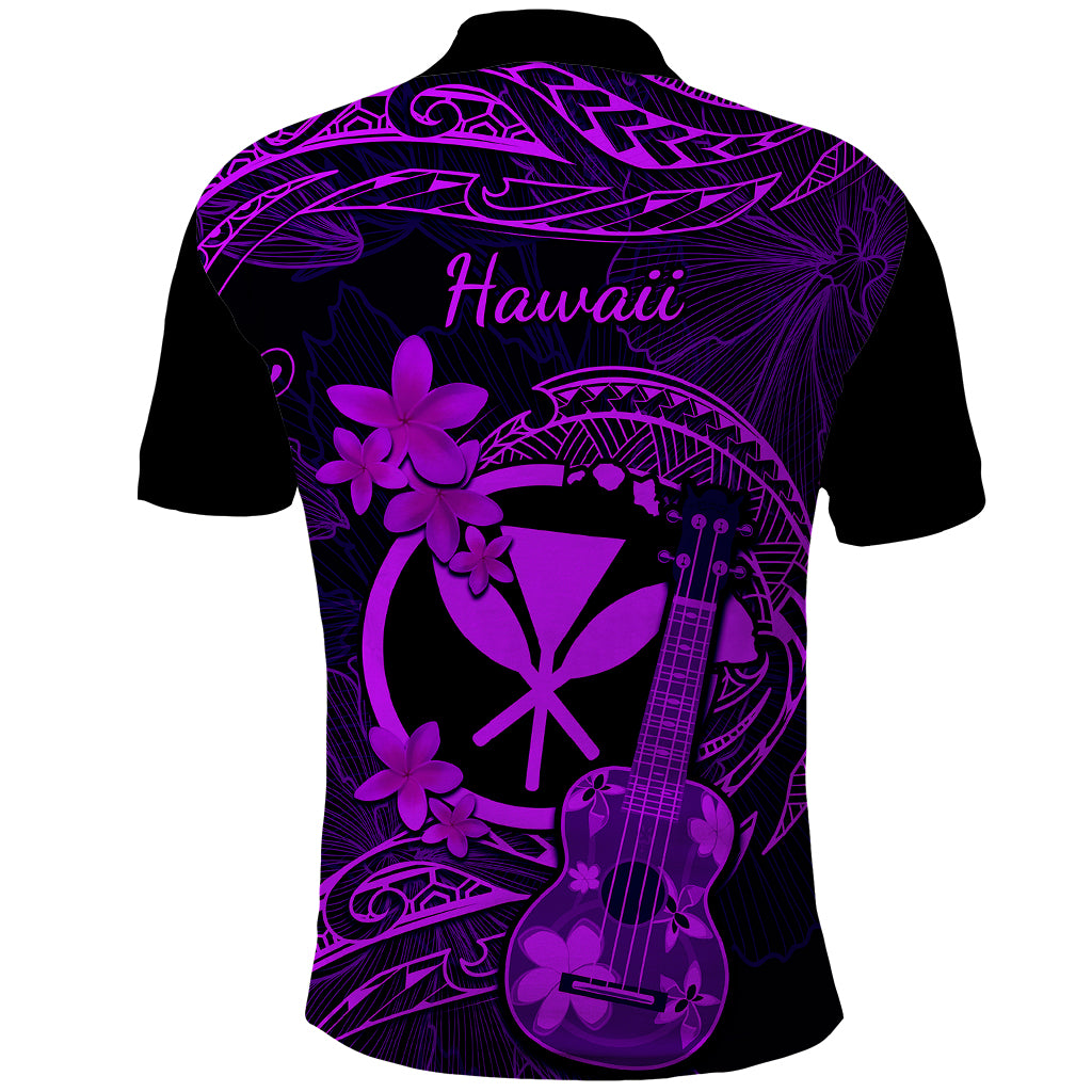 Hawaii Polo Shirt Ukulele Mix Polynesian Plumeria Purple Version - Wonder Print Shop