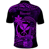 Hawaii Polo Shirt Ukulele Mix Polynesian Plumeria Purple Version - Wonder Print Shop