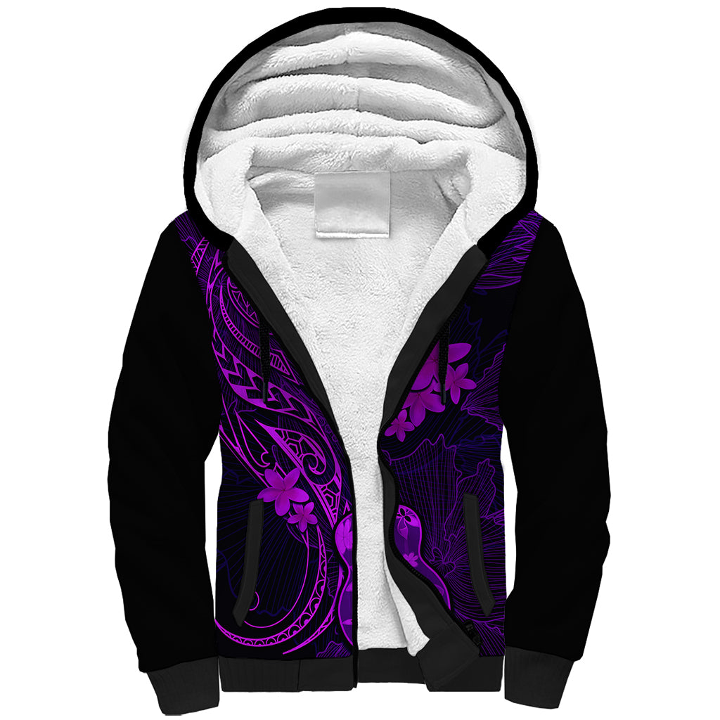 Hawaii Sherpa Hoodie Ukulele Mix Polynesian Plumeria Purple Version - Wonder Print Shop
