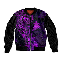 Hawaii Sleeve Zip Bomber Jacket Ukulele Mix Polynesian Plumeria Purple Version - Wonder Print Shop