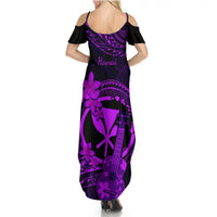 Hawaii Summer Maxi Dress Ukulele Mix Polynesian Plumeria Purple Version - Wonder Print Shop