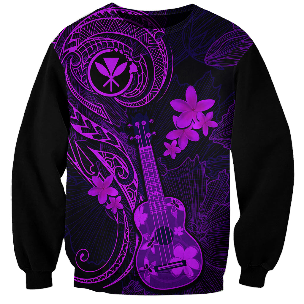 Hawaii Sweatshirt Ukulele Mix Polynesian Plumeria Purple Version - Wonder Print Shop