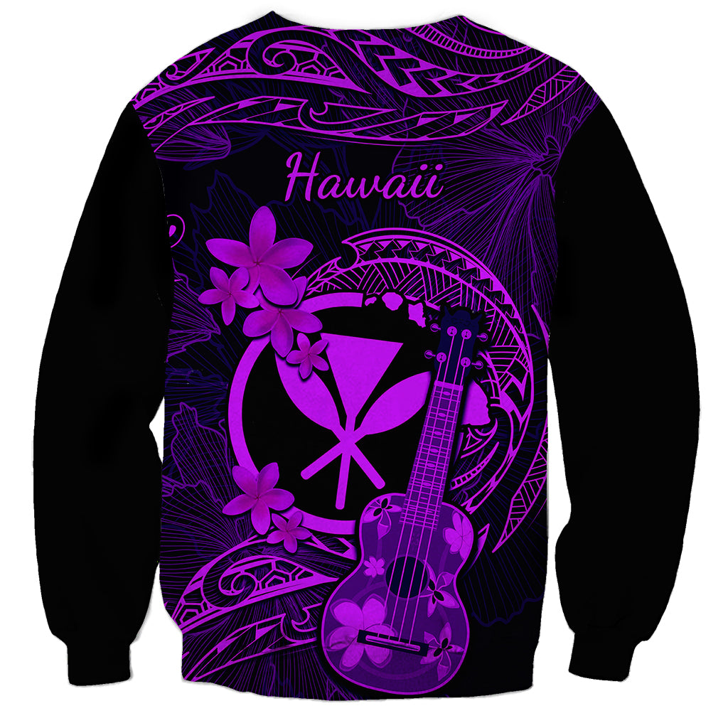Hawaii Sweatshirt Ukulele Mix Polynesian Plumeria Purple Version - Wonder Print Shop