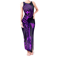 Hawaii Tank Maxi Dress Ukulele Mix Polynesian Plumeria Purple Version - Wonder Print Shop