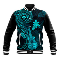 Hawaii Baseball Jacket Ukulele Mix Polynesian Plumeria Turquoise Version - Wonder Print Shop