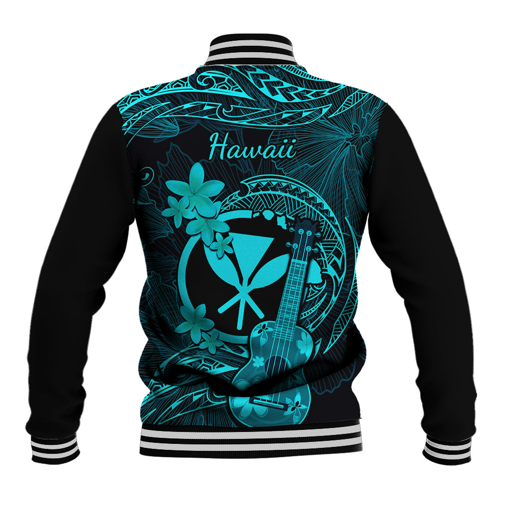 Hawaii Baseball Jacket Ukulele Mix Polynesian Plumeria Turquoise Version - Wonder Print Shop