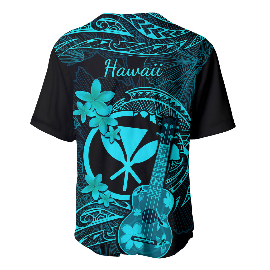 Hawaii Baseball Jersey Ukulele Mix Polynesian Plumeria Turquoise Version - Wonder Print Shop