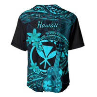 Hawaii Baseball Jersey Ukulele Mix Polynesian Plumeria Turquoise Version - Wonder Print Shop