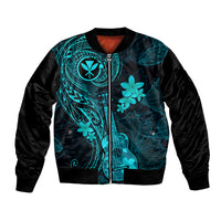 Hawaii Bomber Jacket Ukulele Mix Polynesian Plumeria Turquoise Version - Wonder Print Shop