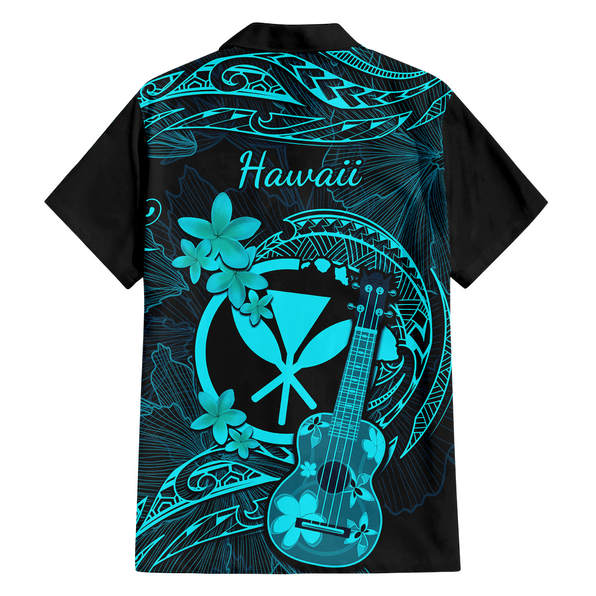 Hawaii Family Matching Long Sleeve Bodycon Dress and Hawaiian Shirt Ukulele Mix Polynesian Plumeria Turquoise Version - Wonder Print Shop