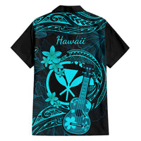 Hawaii Family Matching Off Shoulder Long Sleeve Dress and Hawaiian Shirt Ukulele Mix Polynesian Plumeria Turquoise Version - Wonder Print Shop