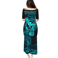 Hawaii Family Matching Puletasi Dress and Hawaiian Shirt Ukulele Mix Polynesian Plumeria Turquoise Version - Wonder Print Shop