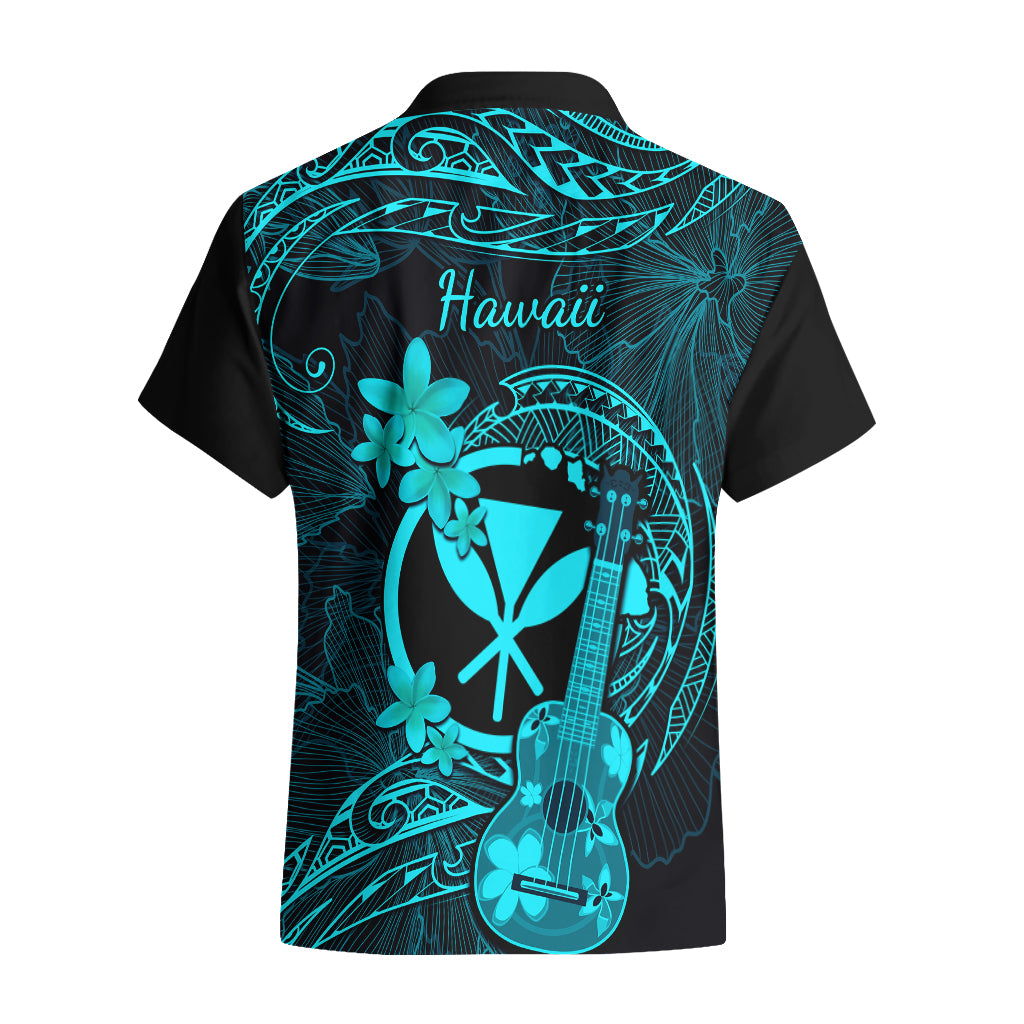 Hawaii Hawaiian Shirt Ukulele Mix Polynesian Plumeria Turquoise Version - Wonder Print Shop