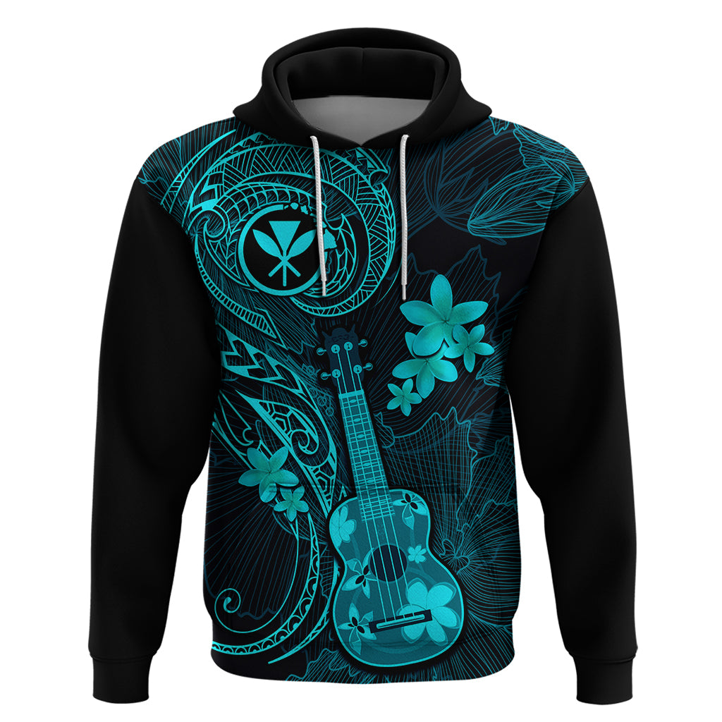 Hawaii Hoodie Ukulele Mix Polynesian Plumeria Turquoise Version - Wonder Print Shop