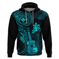 Hawaii Hoodie Ukulele Mix Polynesian Plumeria Turquoise Version - Wonder Print Shop