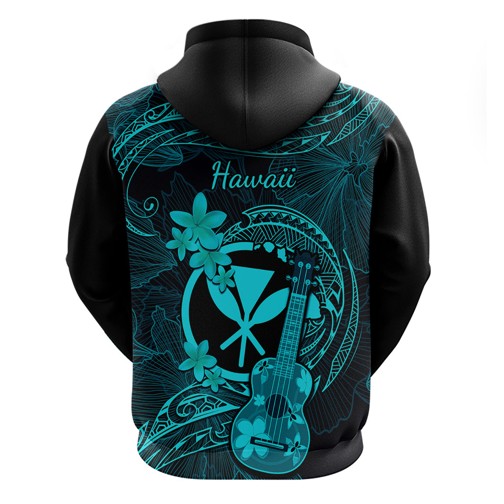 Hawaii Hoodie Ukulele Mix Polynesian Plumeria Turquoise Version - Wonder Print Shop