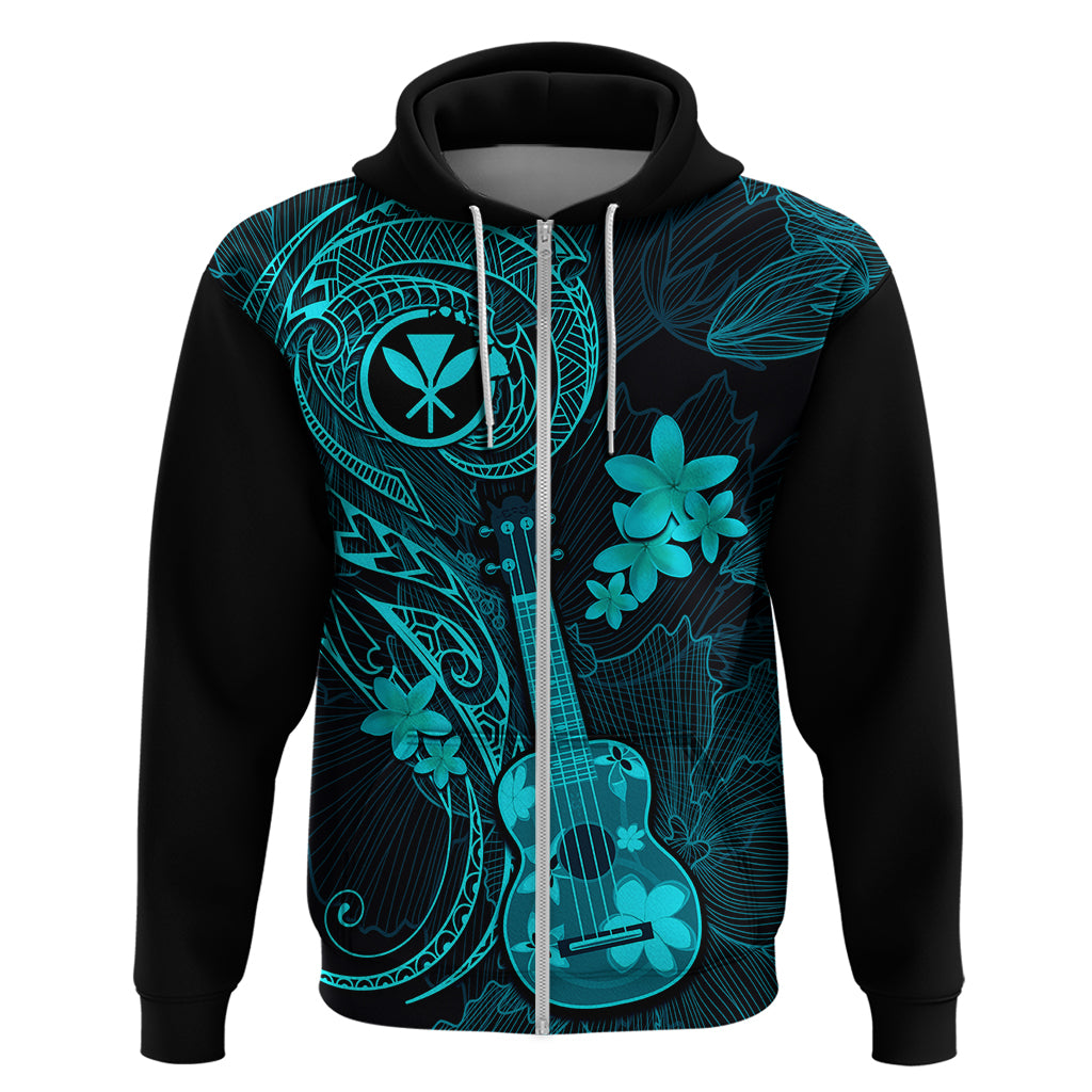 Hawaii Hoodie Ukulele Mix Polynesian Plumeria Turquoise Version - Wonder Print Shop