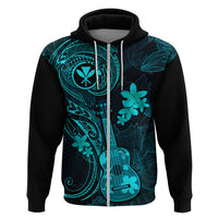 Hawaii Hoodie Ukulele Mix Polynesian Plumeria Turquoise Version - Wonder Print Shop