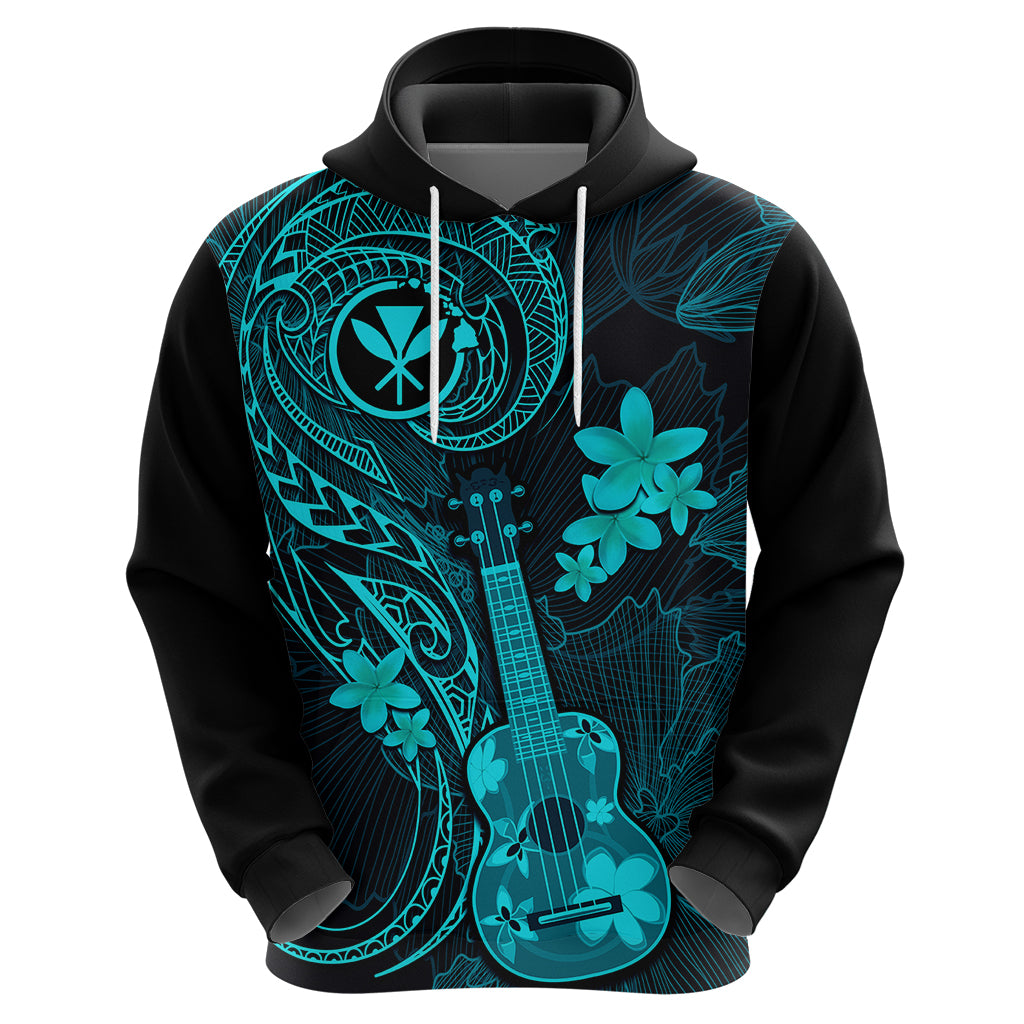 Hawaii Hoodie Ukulele Mix Polynesian Plumeria Turquoise Version - Wonder Print Shop