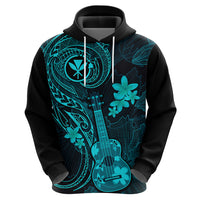 Hawaii Hoodie Ukulele Mix Polynesian Plumeria Turquoise Version - Wonder Print Shop