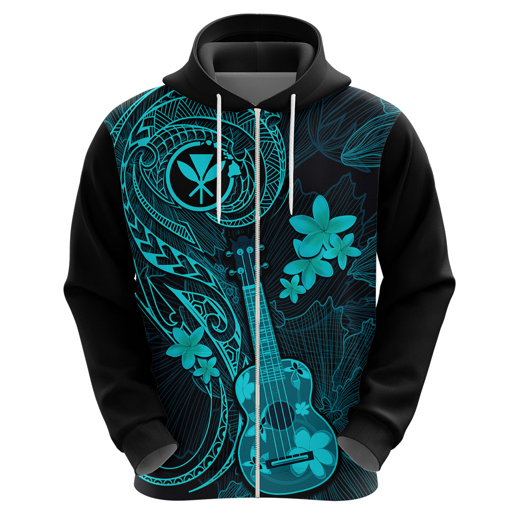 Hawaii Hoodie Ukulele Mix Polynesian Plumeria Turquoise Version - Wonder Print Shop