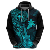 Hawaii Hoodie Ukulele Mix Polynesian Plumeria Turquoise Version - Wonder Print Shop