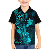 Hawaii Kid Hawaiian Shirt Ukulele Mix Polynesian Plumeria Turquoise Version - Wonder Print Shop