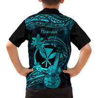 Hawaii Kid Hawaiian Shirt Ukulele Mix Polynesian Plumeria Turquoise Version - Wonder Print Shop