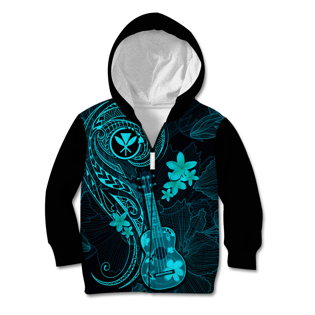 Hawaii Kid Hoodie Ukulele Mix Polynesian Plumeria Turquoise Version - Wonder Print Shop