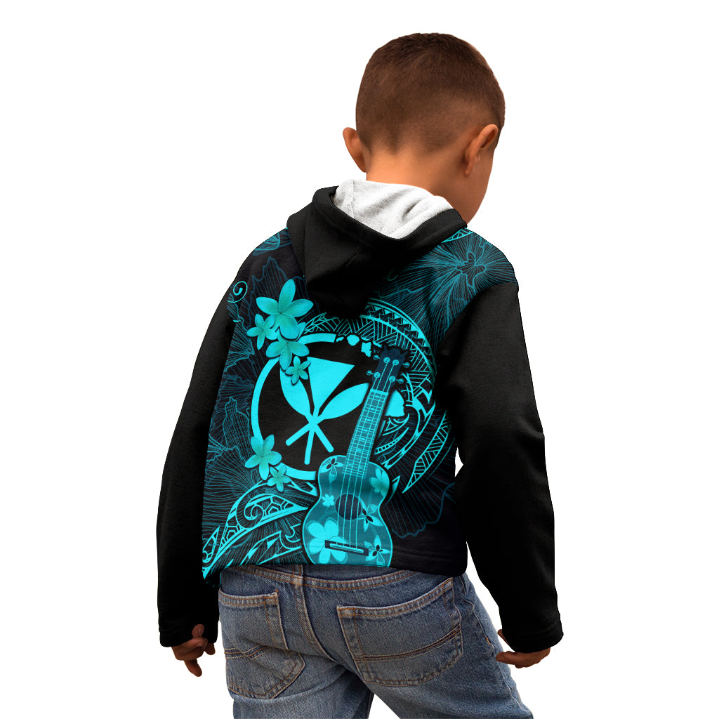 Hawaii Kid Hoodie Ukulele Mix Polynesian Plumeria Turquoise Version - Wonder Print Shop