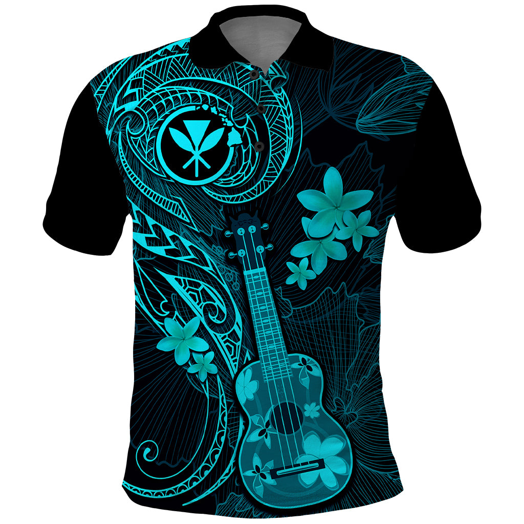 Hawaii Polo Shirt Ukulele Mix Polynesian Plumeria Turquoise Version - Wonder Print Shop
