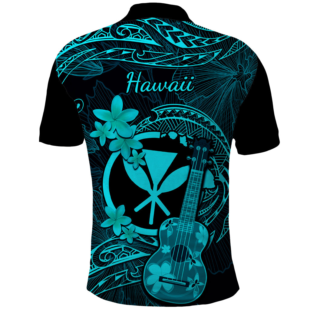 Hawaii Polo Shirt Ukulele Mix Polynesian Plumeria Turquoise Version - Wonder Print Shop