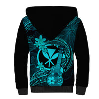 Hawaii Sherpa Hoodie Ukulele Mix Polynesian Plumeria Turquoise Version - Wonder Print Shop