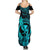 Hawaii Summer Maxi Dress Ukulele Mix Polynesian Plumeria Turquoise Version - Wonder Print Shop