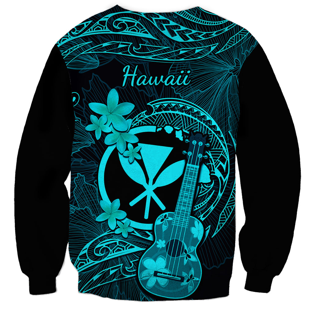 Hawaii Sweatshirt Ukulele Mix Polynesian Plumeria Turquoise Version - Wonder Print Shop