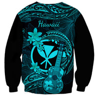 Hawaii Sweatshirt Ukulele Mix Polynesian Plumeria Turquoise Version - Wonder Print Shop