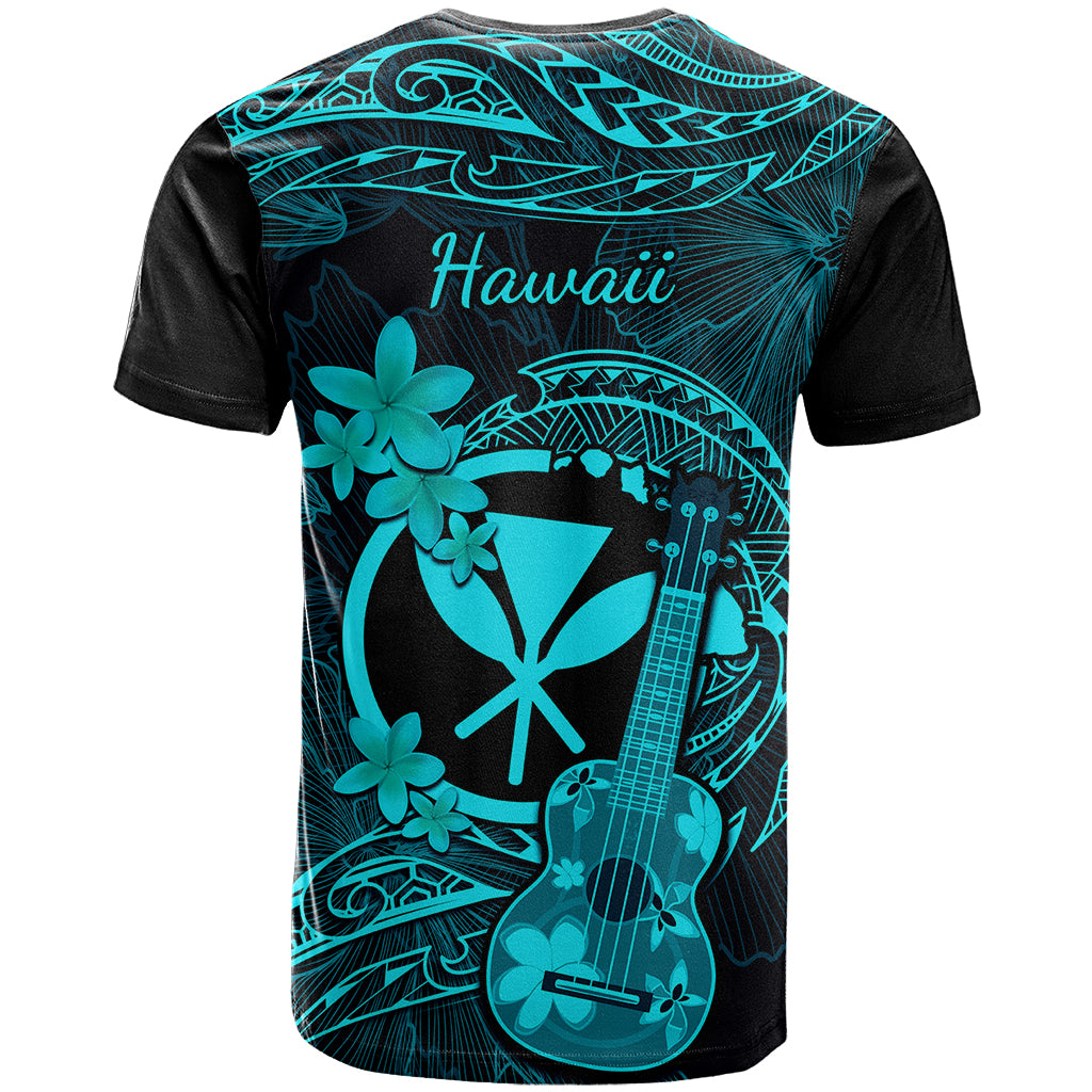 Hawaii T Shirt Ukulele Mix Polynesian Plumeria Turquoise Version - Wonder Print Shop