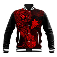 Hawaii Baseball Jacket Ukulele Mix Polynesian Plumeria Red Version - Wonder Print Shop
