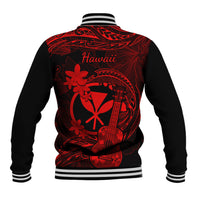 Hawaii Baseball Jacket Ukulele Mix Polynesian Plumeria Red Version - Wonder Print Shop