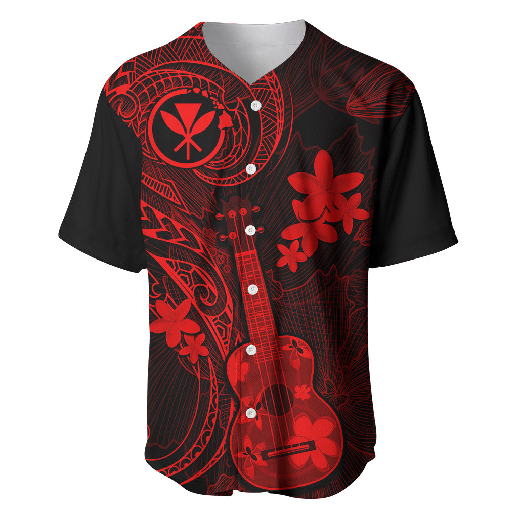 Hawaii Baseball Jersey Ukulele Mix Polynesian Plumeria Red Version - Wonder Print Shop