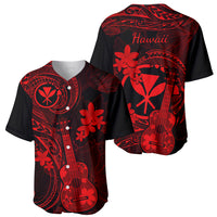Hawaii Baseball Jersey Ukulele Mix Polynesian Plumeria Red Version - Wonder Print Shop