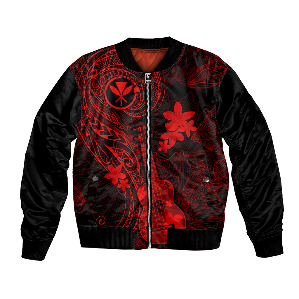 Hawaii Bomber Jacket Ukulele Mix Polynesian Plumeria Red Version - Wonder Print Shop