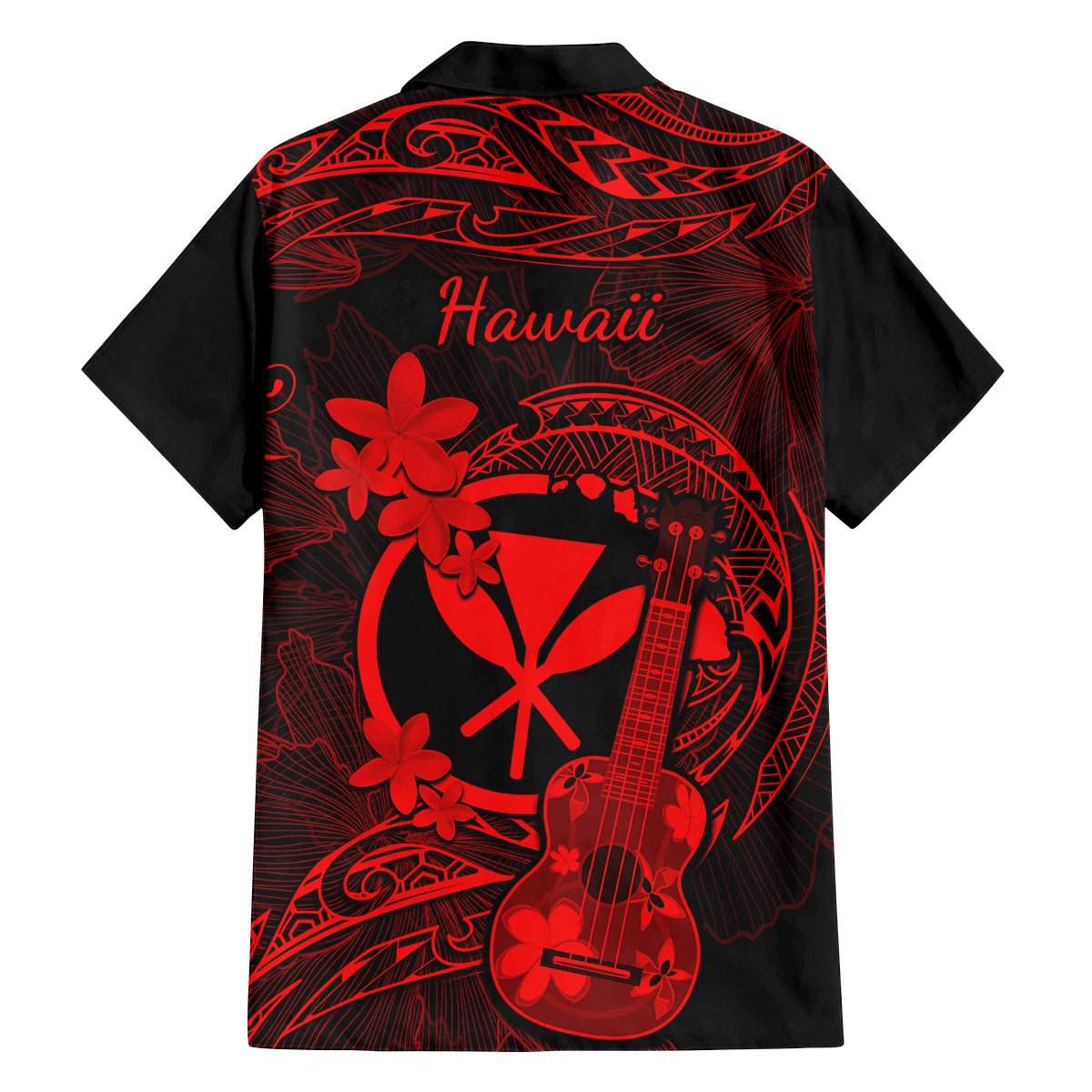 Hawaii Family Matching Short Sleeve Bodycon Dress and Hawaiian Shirt Ukulele Mix Polynesian Plumeria Red Version - Wonder Print Shop