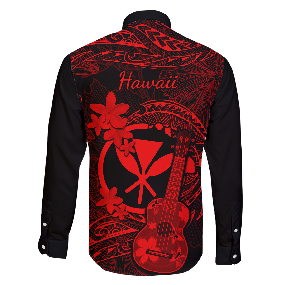 Hawaii Family Matching Short Sleeve Bodycon Dress and Hawaiian Shirt Ukulele Mix Polynesian Plumeria Red Version - Wonder Print Shop