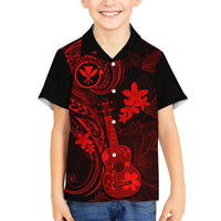 Hawaii Family Matching Short Sleeve Bodycon Dress and Hawaiian Shirt Ukulele Mix Polynesian Plumeria Red Version - Wonder Print Shop